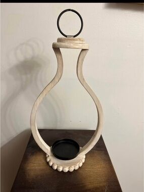 Wooden Decorative Candle Holder in Whitewash Finish